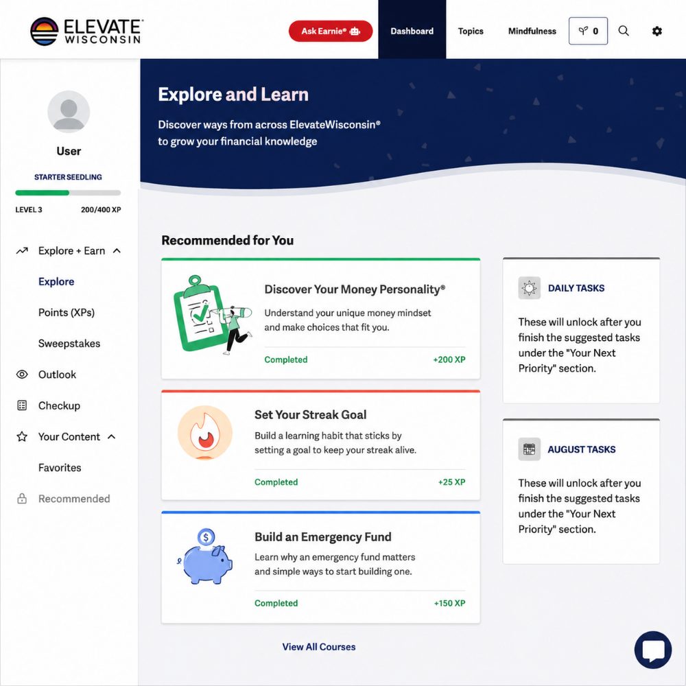 ELEVATE Wisconsin Enrich platform dashboard